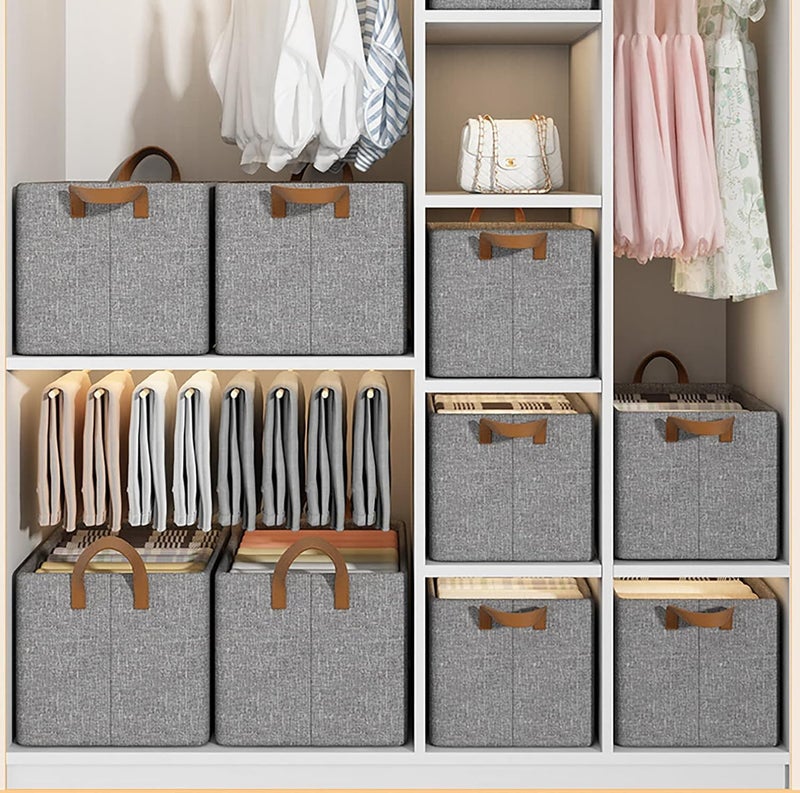 AAGNA AAGNA Wardrobe Organizer for Clothes with Metal Frame Rectangle Storage Baskets for Clothing Fabric Storage Box with Handles Shelf Basket Storage Clothes Pants Jeans Shirt Sweater Pack of 2 Grey - Image 3