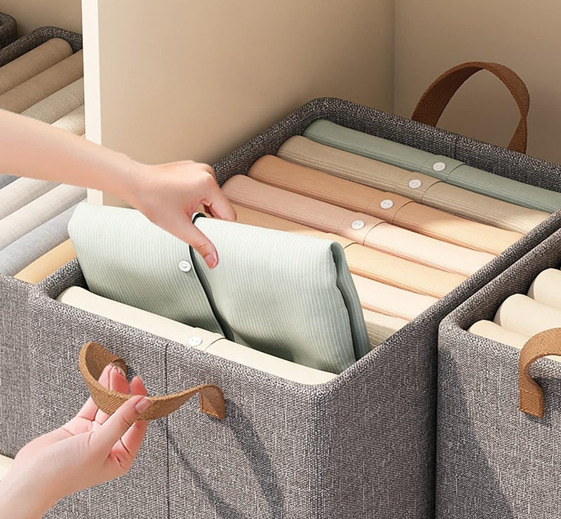AAGNA AAGNA Wardrobe Organizer for Clothes with Metal Frame Rectangle Storage Baskets for Clothing Fabric Storage Box with Handles Shelf Basket Storage Clothes Pants Jeans Shirt Sweater Pack of 2 Grey - Image 2