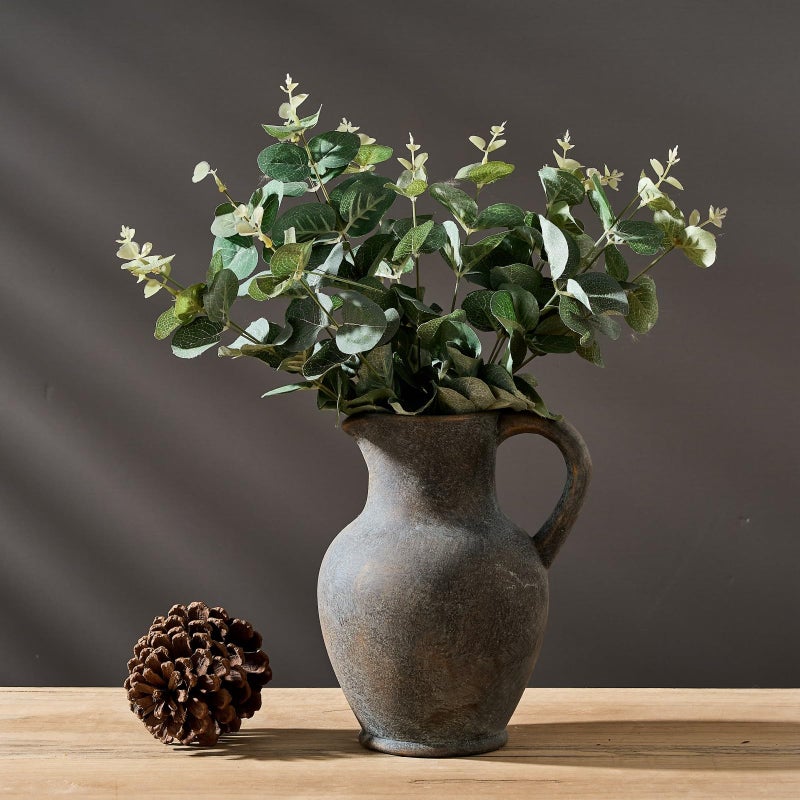 SIDUCAL Ceramic Rustic Farmhouse Vase with Handle, Terracotta Vase, Minimalist Decorative Vases for Home Decor, Table, Wedding,Living Room, Shelf, Decoration(BD) - Image 3