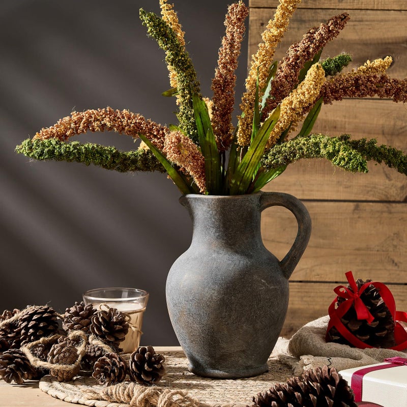 SIDUCAL Ceramic Rustic Farmhouse Vase with Handle, Terracotta Vase, Minimalist Decorative Vases for Home Decor, Table, Wedding,Living Room, Shelf, Decoration(BD) - Image 5