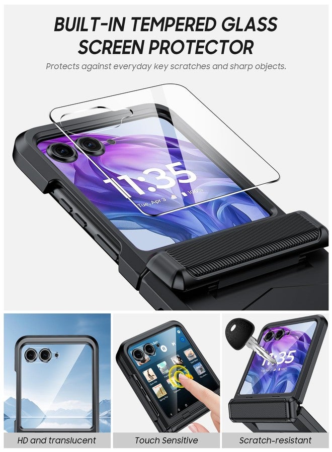 جراب Vizvera لهاتف Motorola Razr+ (Plus) 2024 مع غطاء مفصلي، واقي شاشة مدمج، مقاوم للصدمات، غطاء شامل للهاتف الذكي، شحن لاسلكي لهاتف Motorola Razr+ (Plus) 2024 (أسود) - Image 3