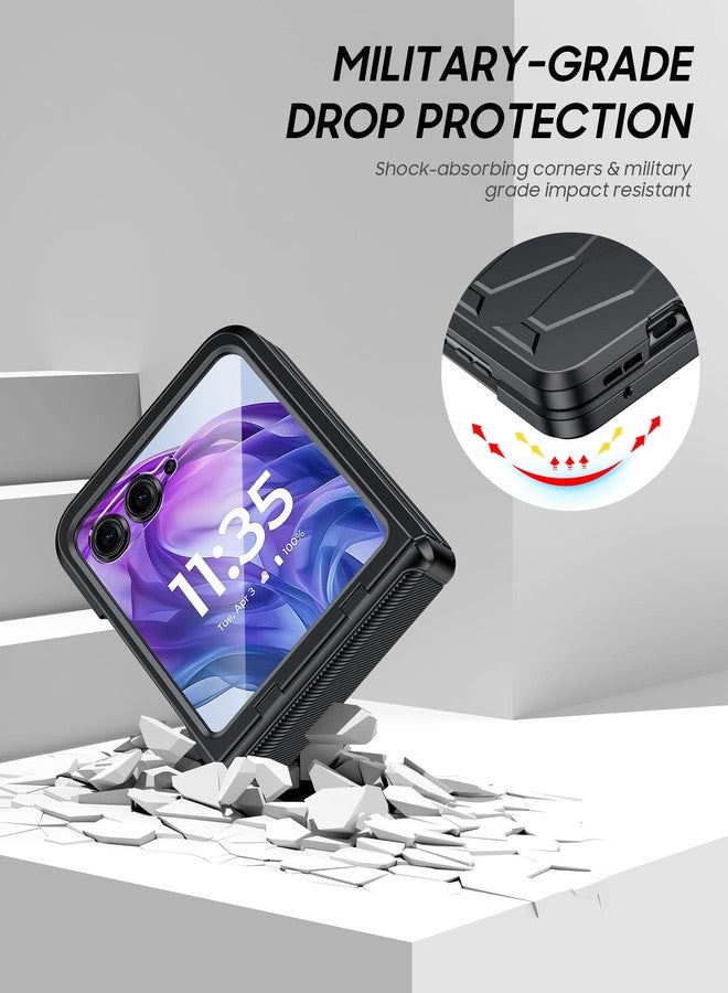 جراب Vizvera لهاتف Motorola Razr+ (Plus) 2024 مع غطاء مفصلي، واقي شاشة مدمج، مقاوم للصدمات، غطاء شامل للهاتف الذكي، شحن لاسلكي لهاتف Motorola Razr+ (Plus) 2024 (أسود) - Image 5