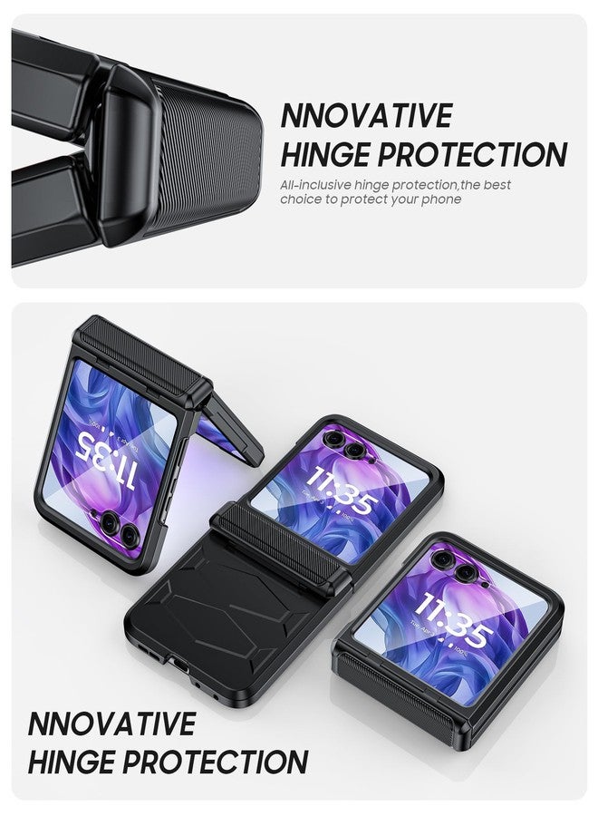 جراب Vizvera لهاتف Motorola Razr+ (Plus) 2024 مع غطاء مفصلي، واقي شاشة مدمج، مقاوم للصدمات، غطاء شامل للهاتف الذكي، شحن لاسلكي لهاتف Motorola Razr+ (Plus) 2024 (أسود) - Image 4