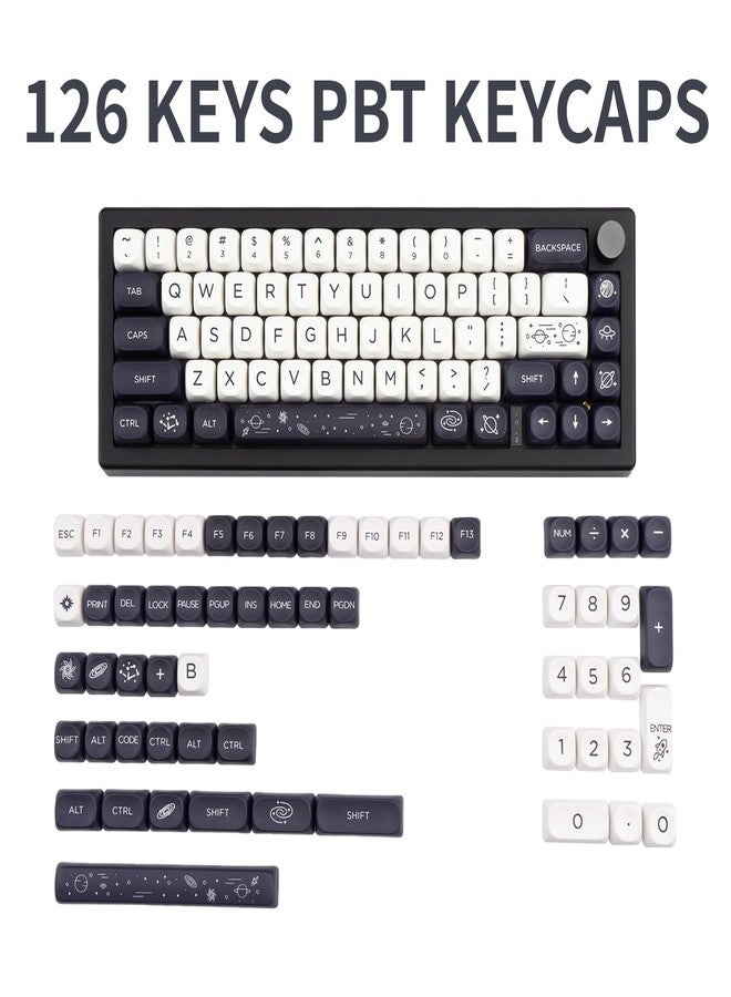 GEKUCAP MOA Keycaps 126 Keys PBT Keycaps Dye-Sublimation Custom Keyboard Key Caps Set for Cherry Gateron MX Switches Mechanical Keyboards, Black White Space Theme Key Caps - Image 2