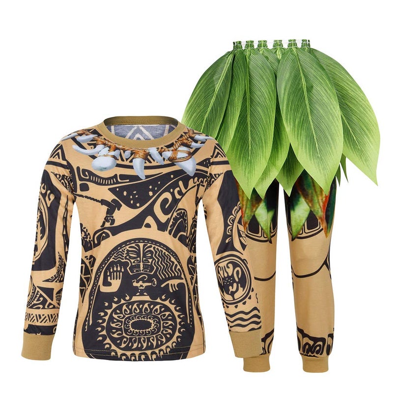 Jurebecia Little Boys Cartoon Comfy 2Piece Long Sleeve Costume Set with Leaf Skirt Cartoon Theme Birthday Party Costume Dress up Outfit Brown Size 2T