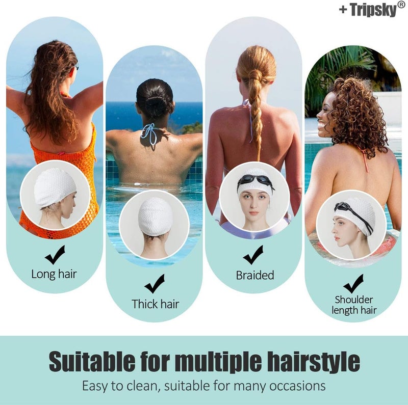 Tripsky Silicone Swim Cap,Comfortable Bathing Cap Ideal for Curly Short Medium Long Hair, Swimming Cap for Women and Men, Shower Caps Keep Hairstyle Unchanged… - Image 3