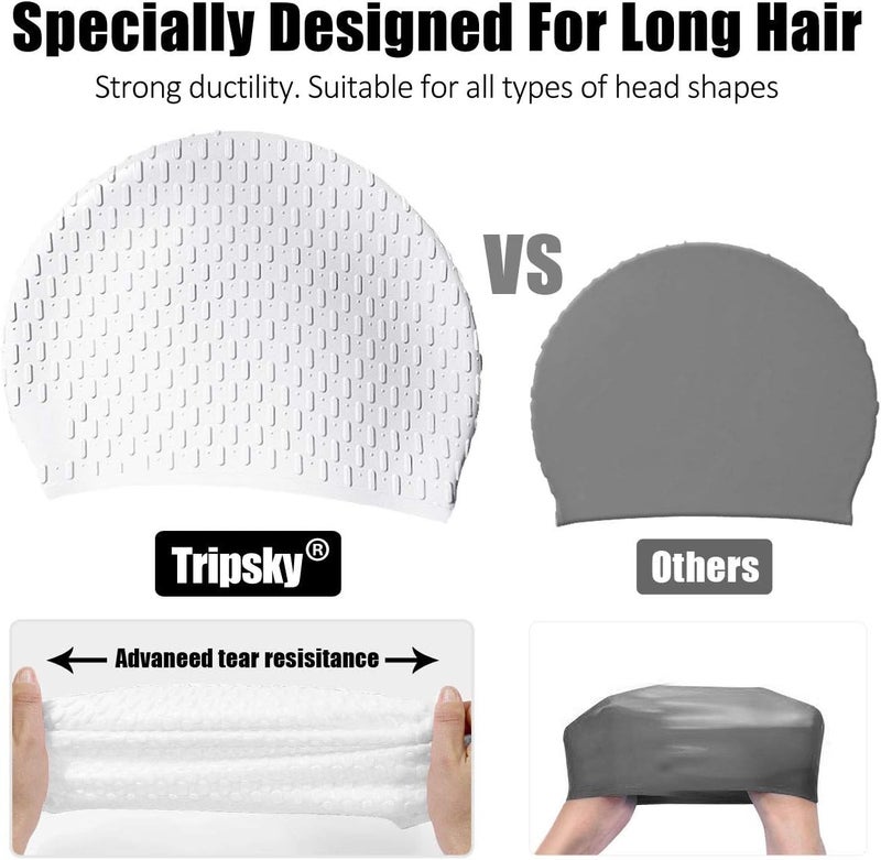 Tripsky Silicone Swim Cap,Comfortable Bathing Cap Ideal for Curly Short Medium Long Hair, Swimming Cap for Women and Men, Shower Caps Keep Hairstyle Unchanged… - Image 5