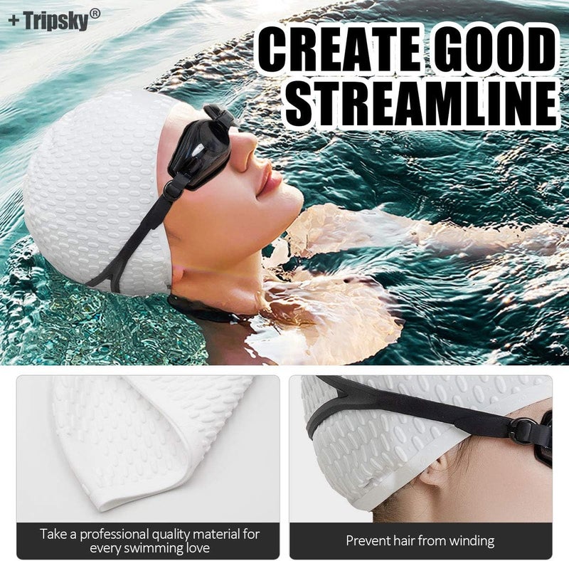 Tripsky Silicone Swim Cap,Comfortable Bathing Cap Ideal for Curly Short Medium Long Hair, Swimming Cap for Women and Men, Shower Caps Keep Hairstyle Unchanged… - Image 2