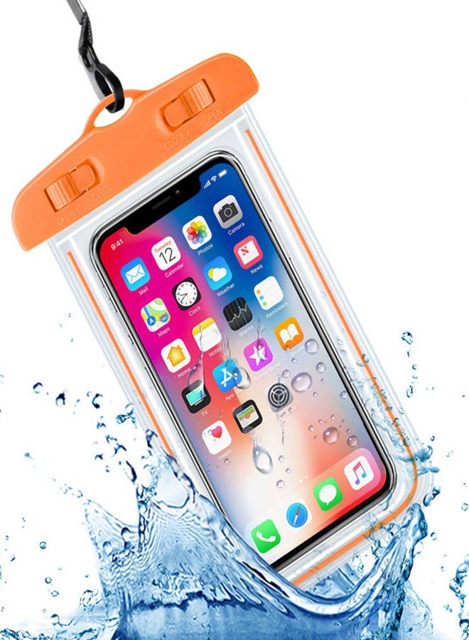 Fully protected sea case, Swimming Bag Waterproof Phone Case, Mobile Pouch PVC Cover Use at Beach or Swimming Pool, with Neck Strap For iPhone, Samsung, Xiaomi, Huawei, Redmi - Orange - Image 1