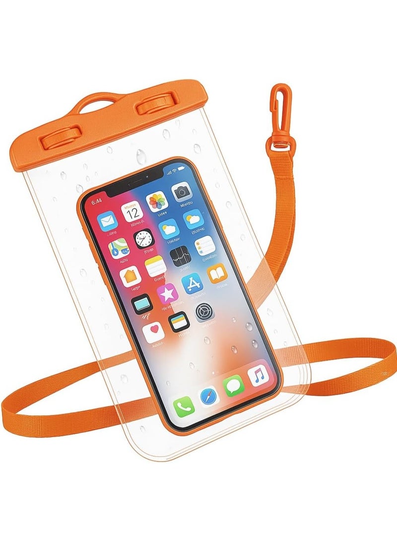 Fully protected sea case, Swimming Bag Waterproof Phone Case, Mobile Pouch PVC Cover Use at Beach or Swimming Pool, with Neck Strap For iPhone, Samsung, Xiaomi, Huawei, Redmi - Orange