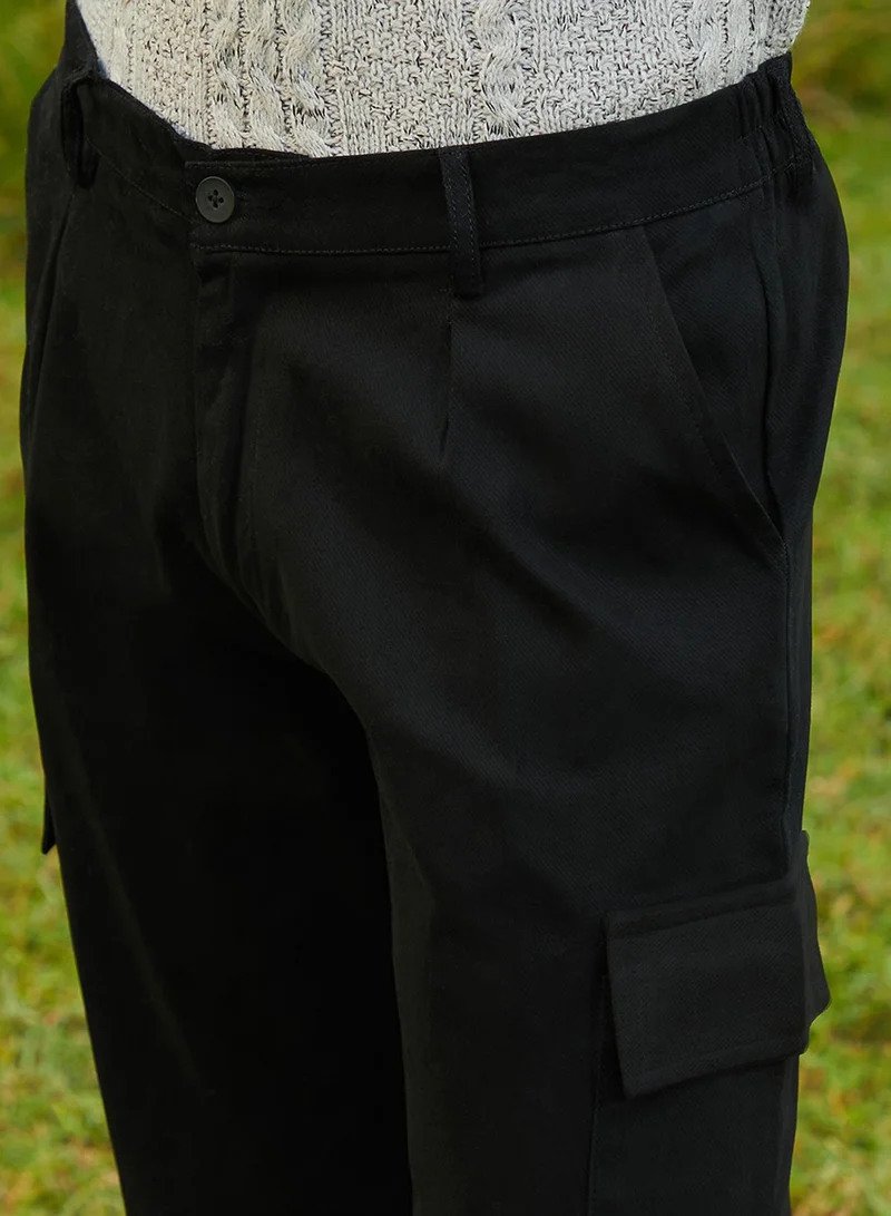 Campus Sutra Men's Onyx Black Chino Utility Trousers