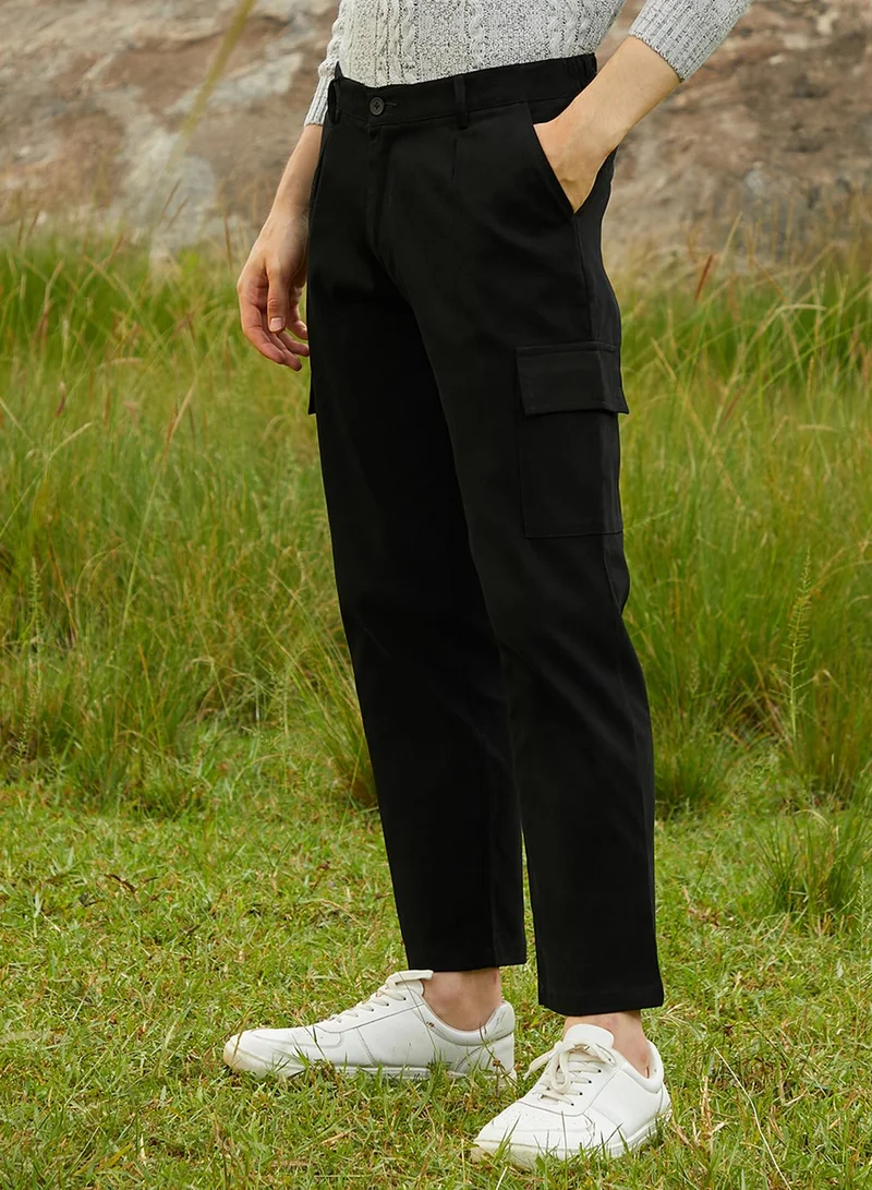 Campus Sutra Men's Onyx Black Chino Utility Trousers