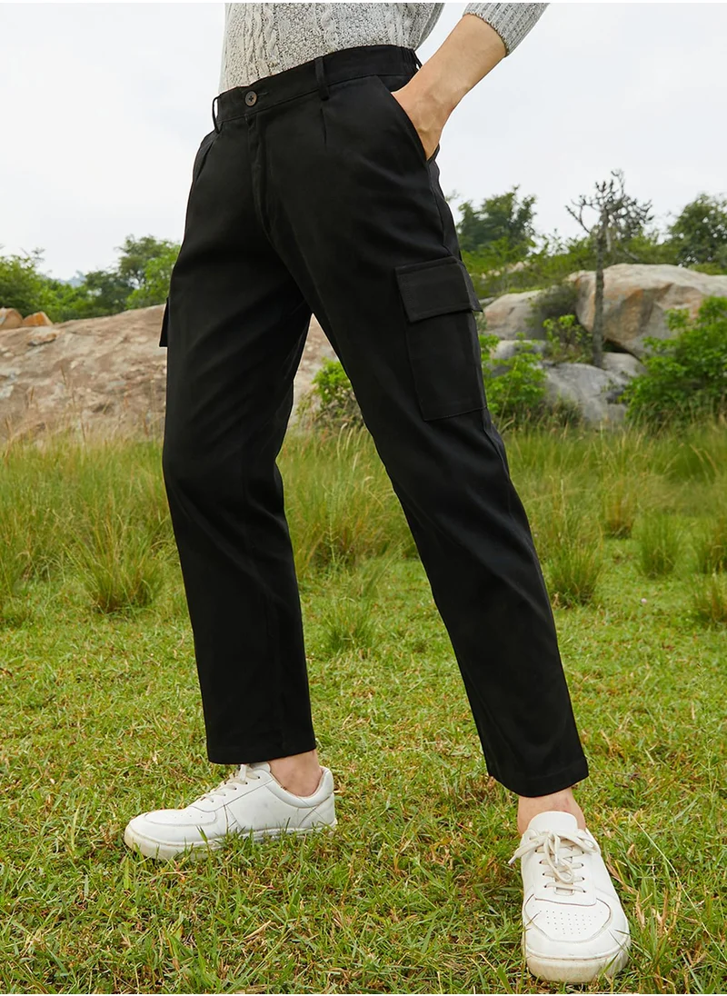 Campus Sutra Men's Onyx Black Chino Utility Trousers
