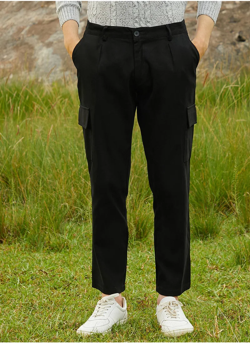 Campus Sutra Men's Onyx Black Chino Utility Trousers
