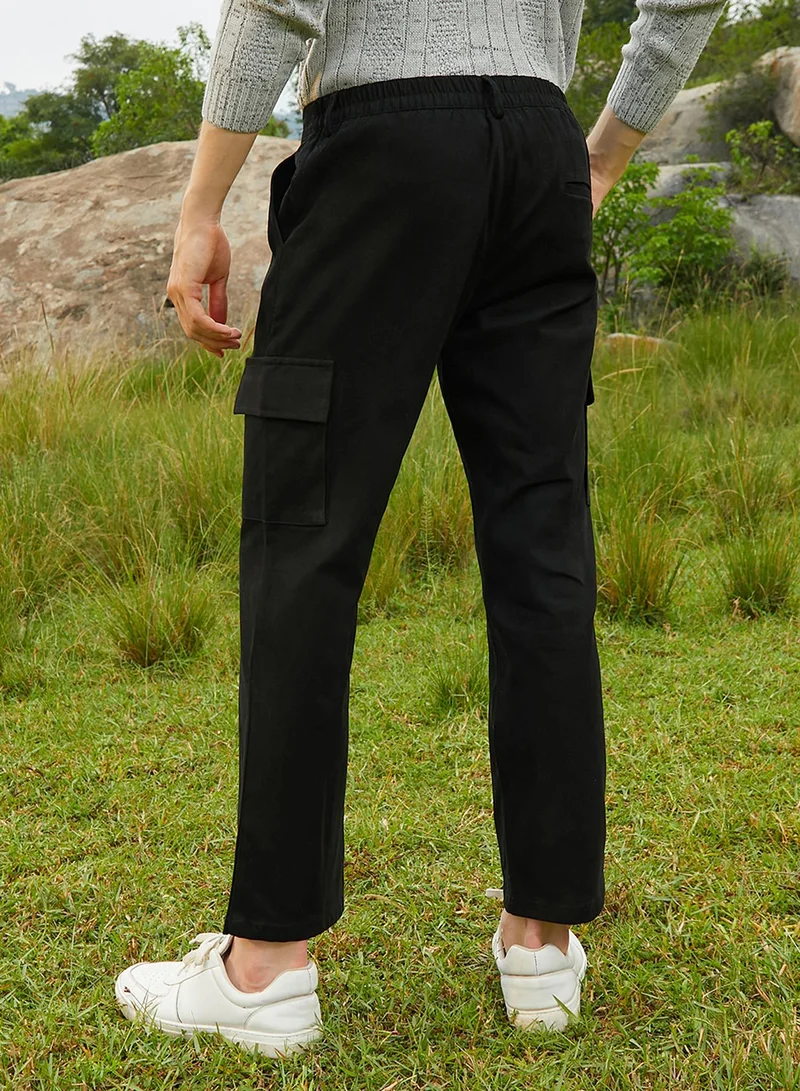 Campus Sutra Men's Onyx Black Chino Utility Trousers