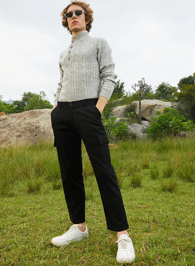 Campus Sutra Men's Onyx Black Chino Utility Trousers