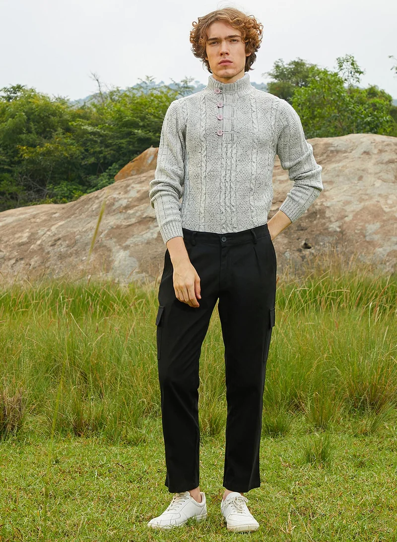 Campus Sutra Men's Onyx Black Chino Utility Trousers