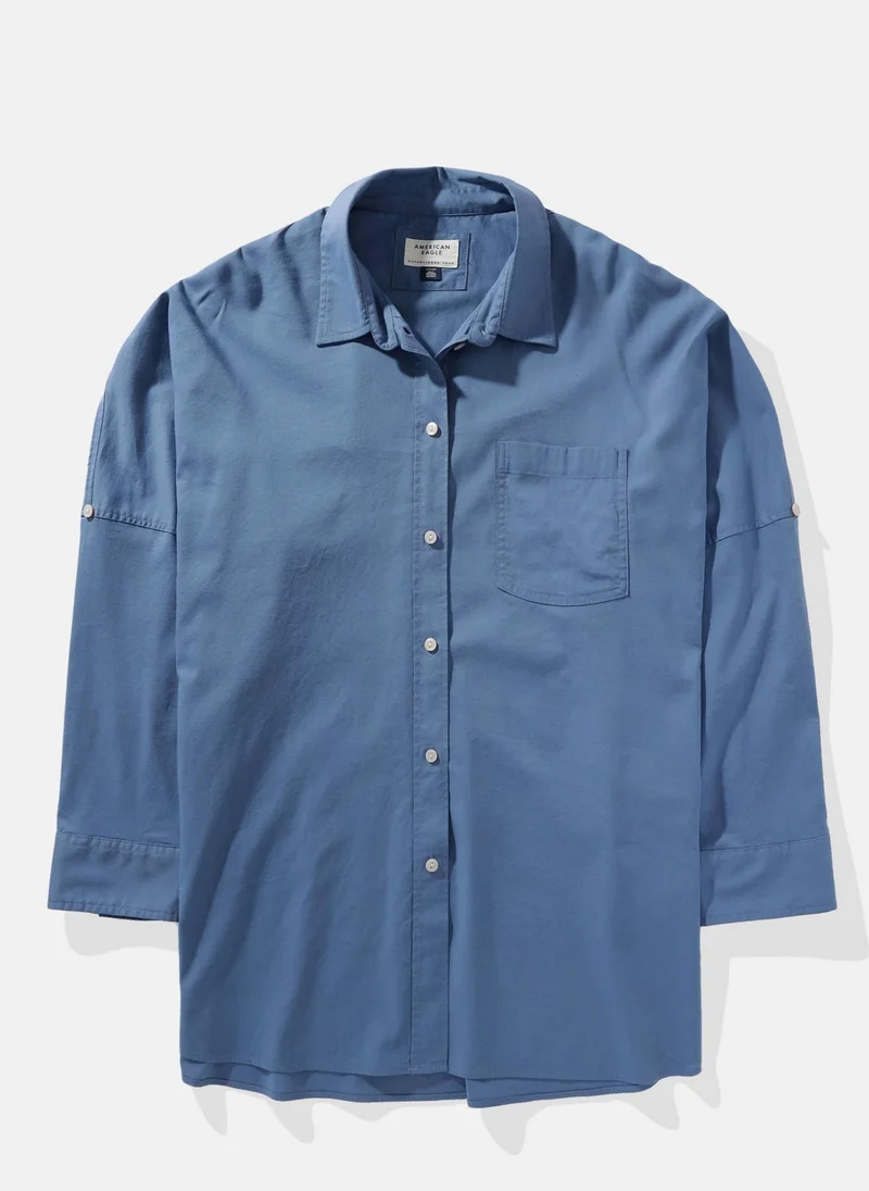 American Eagle Pocket Detail Button Down Oversized Shirt