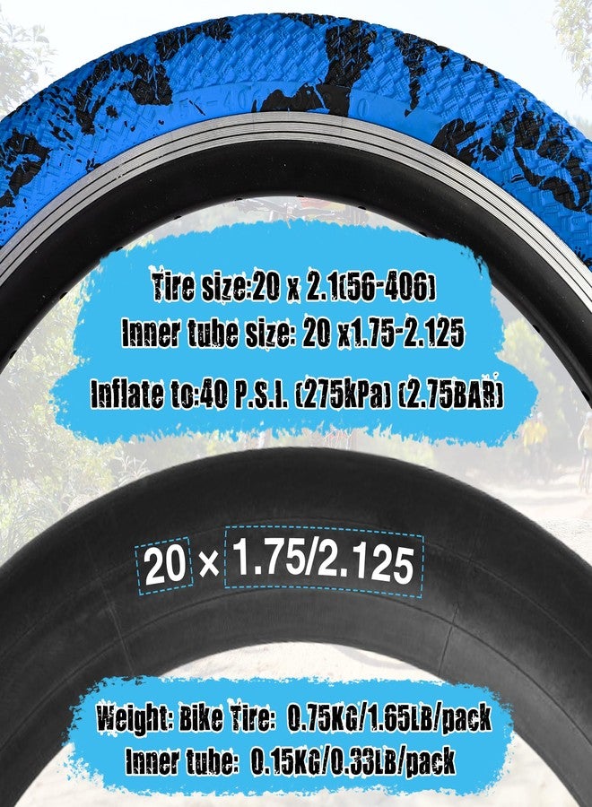 WEEROCK Bike Tire Kid Bike Tires 20 Inch Tires (56-406) 2 Pack 20 x 2.1 Folding Bead Replacement Tyre with 20In Inner Tubes for 20" Bicycles, Child Bike, MTB, Mountain Bike, BMX, Blue Black - Image 5