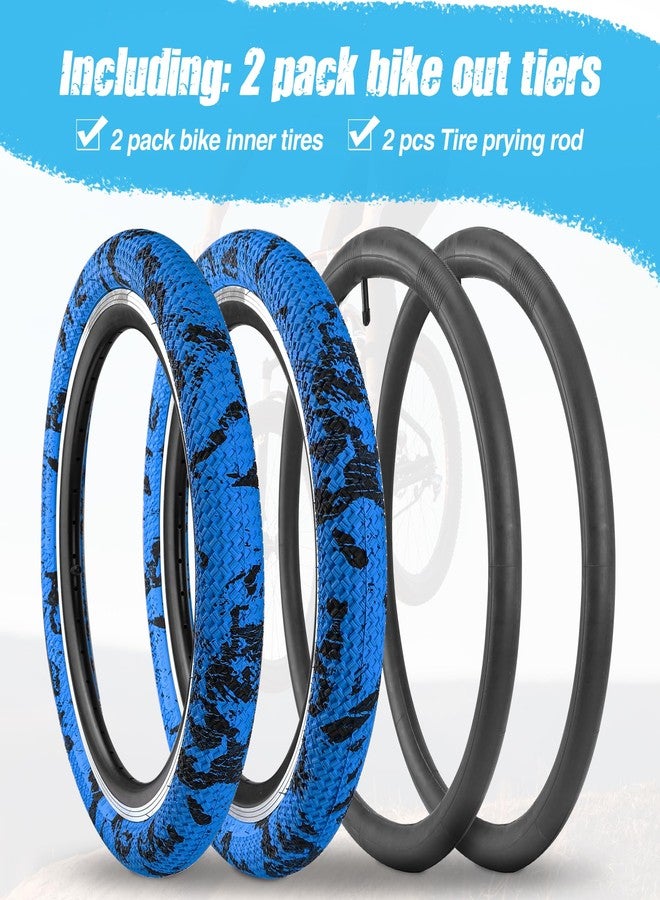 WEEROCK Bike Tire Kid Bike Tires 20 Inch Tires (56-406) 2 Pack 20 x 2.1 Folding Bead Replacement Tyre with 20In Inner Tubes for 20" Bicycles, Child Bike, MTB, Mountain Bike, BMX, Blue Black - Image 2