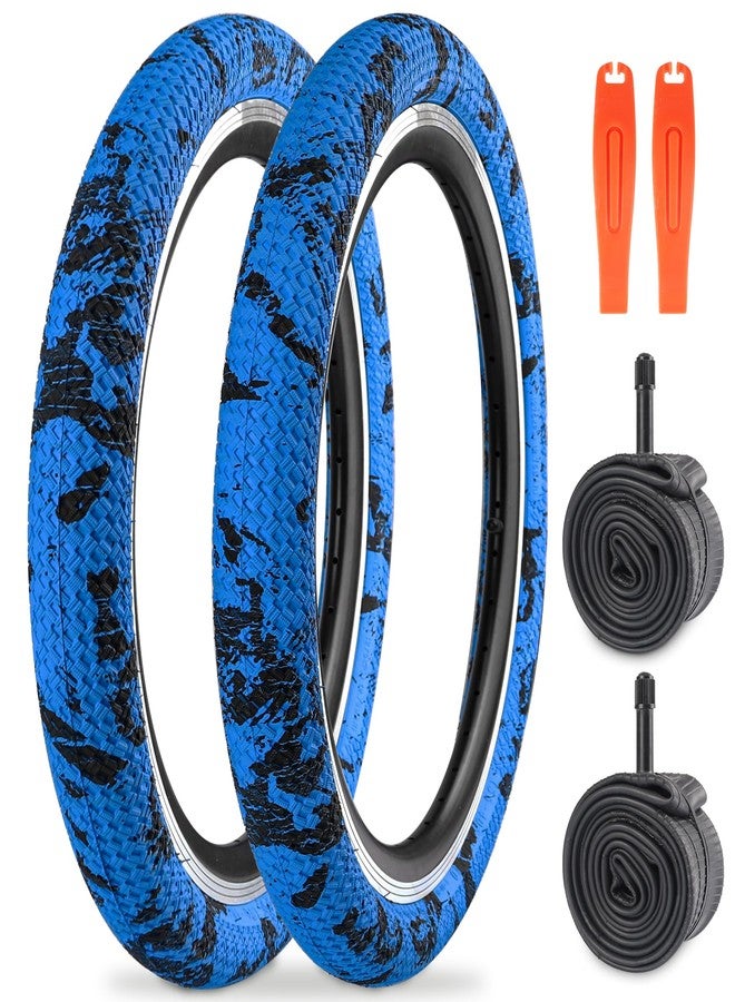 WEEROCK Bike Tire Kid Bike Tires 20 Inch Tires (56-406) 2 Pack 20 x 2.1 Folding Bead Replacement Tyre with 20In Inner Tubes for 20" Bicycles, Child Bike, MTB, Mountain Bike, BMX, Blue Black - Image 1