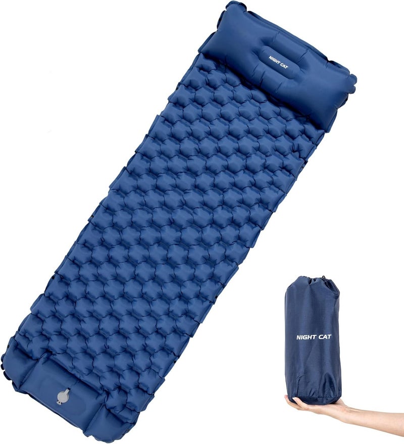 Night Cat Inflatable Sleeping Pad Mat Bed with Pillow and Air Bag for Camping, Backpacking Hiking; Ultra-Light, Compact, Comfortable, 75"x25" - Image 1