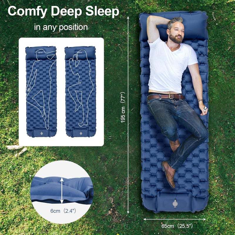 Night Cat Inflatable Sleeping Pad Mat Bed with Pillow and Air Bag for Camping, Backpacking Hiking; Ultra-Light, Compact, Comfortable, 75"x25" - Image 3
