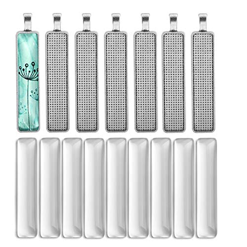 DROLE 60Pcs Pendant Tray Bezel Setting Kit-30Pcs Rectangle Cabochon Settings and 30Pcs Rectangle Clear Glass Cabochon Dome Tiles Cameo for DIY Jewelry Making Antique Silver - Image 1