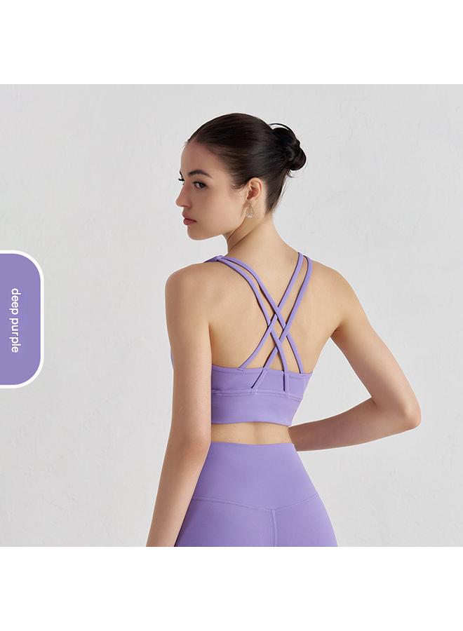 Women's Sports Bra Running Vest Professional Training Bra Yoga Sport Comfort Dance Cropped Top - Dark Purple - Image 1