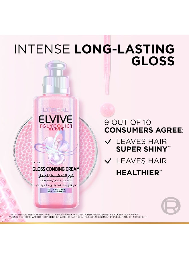 L'OREAL PARIS - Elvive Glycolic Gloss Combing Leave in Cream with Glycolic Acid for Dull and Porous Hair 200ML - Image 1