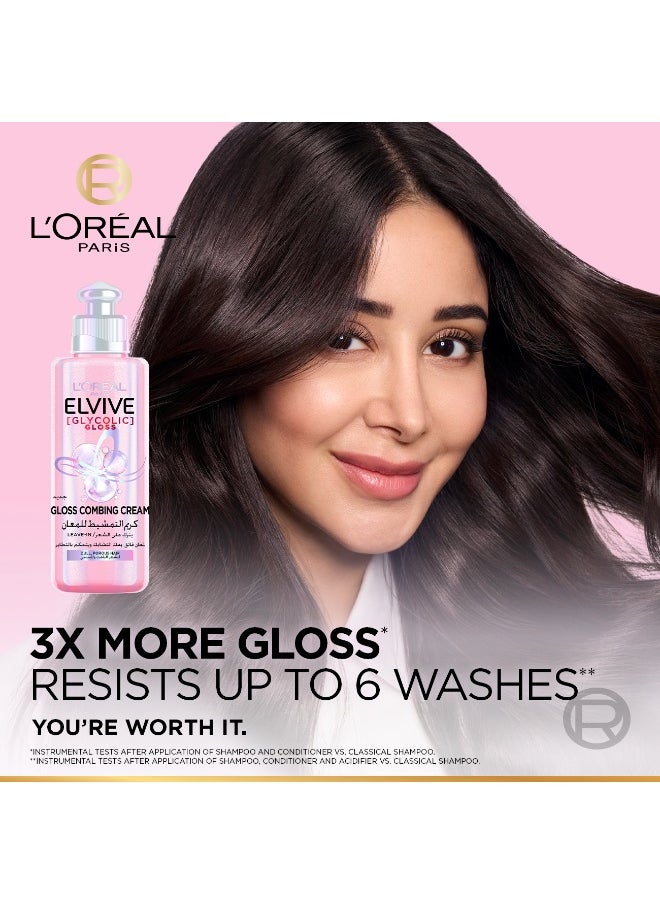L'OREAL PARIS - Elvive Glycolic Gloss Combing Leave in Cream with Glycolic Acid for Dull and Porous Hair 200ML - Image 1