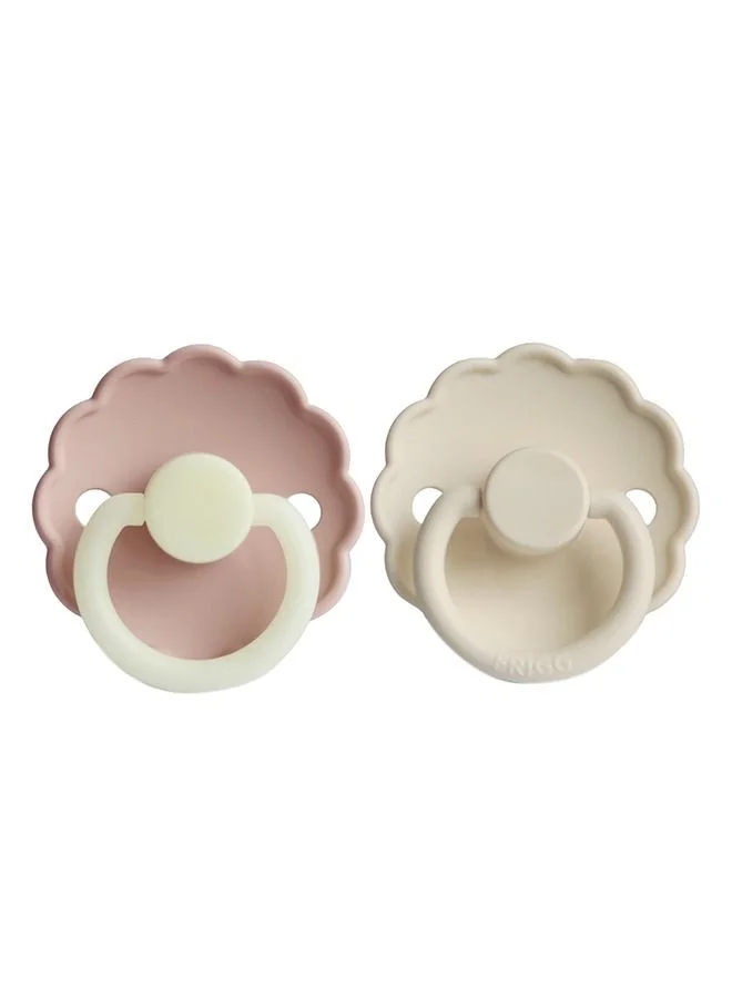 FRIGG Daisy Silicone Baby Pacifier 0-6M 2-Pack Blush Night/Cream Size 1
