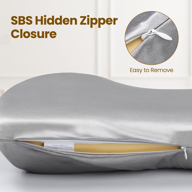Zelimun Thickened Satin Pillowcase for Zelimun Cervical Pillow, Smooth & Soft Pillowcase, Contour Pillow Cover with Zipper (Grey) - Image 5