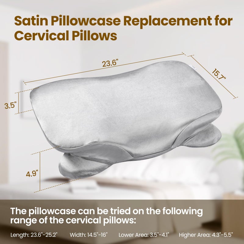 Zelimun Thickened Satin Pillowcase for Zelimun Cervical Pillow, Smooth & Soft Pillowcase, Contour Pillow Cover with Zipper (Grey) - Image 2