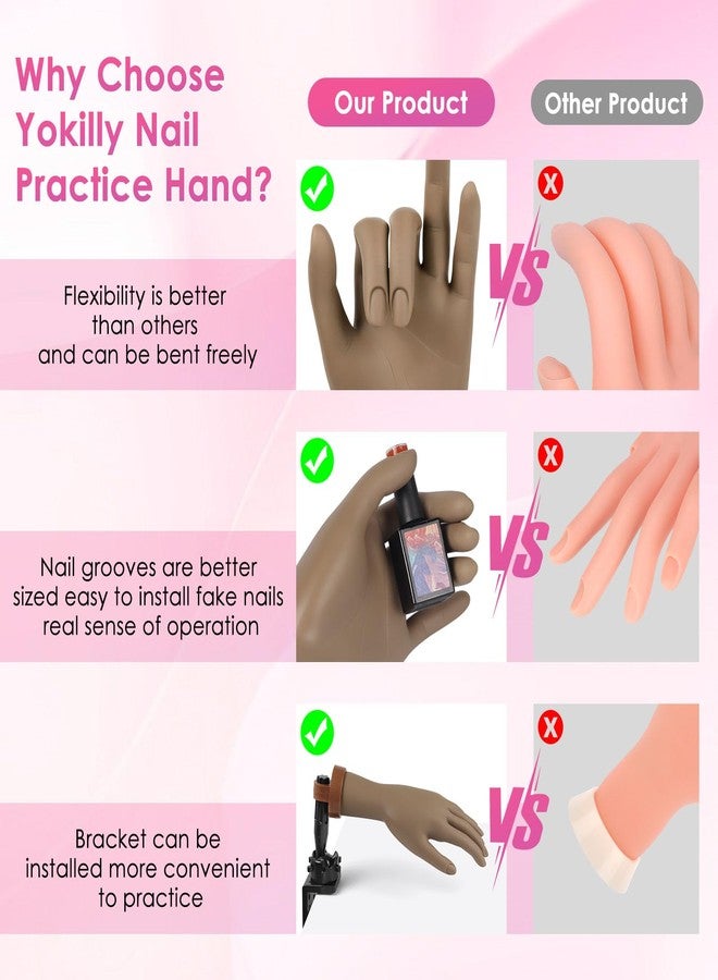 Yokilly Practice Hand for Acrylic Nails, Bendable Soft Nail Practice Hand, Flexible Plastic Nail Hand Practice, Fake Mannequin Training Hand for Nails Practice (with Clamp Holder) / Black - Image 2