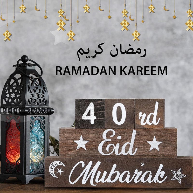 Chunful 5 Pieces Ramadan Calendar Block Set Ramadan Advent Countdown Eid Calendar Countdown Calendar Ramadan Table Decor Ramadan Wood Sign Ramadan Mubarak Wooden Ornament Block (Light Brown) - Image 5