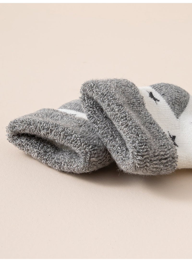 Baby Socks 5 Pairs Warm Infant Socks in White and Grey With Star, Stripe and Dot Patterns, Fold-Over Cuffs for Boys and Girls, Autumn Winter, 3-12 Months - Image 5