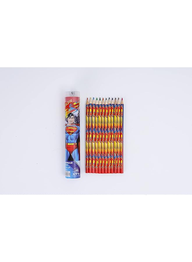 Warner Bros. Superman Man Of Tomorrow Coloring Pencils 12 Pieces Tin Tube - Image 1