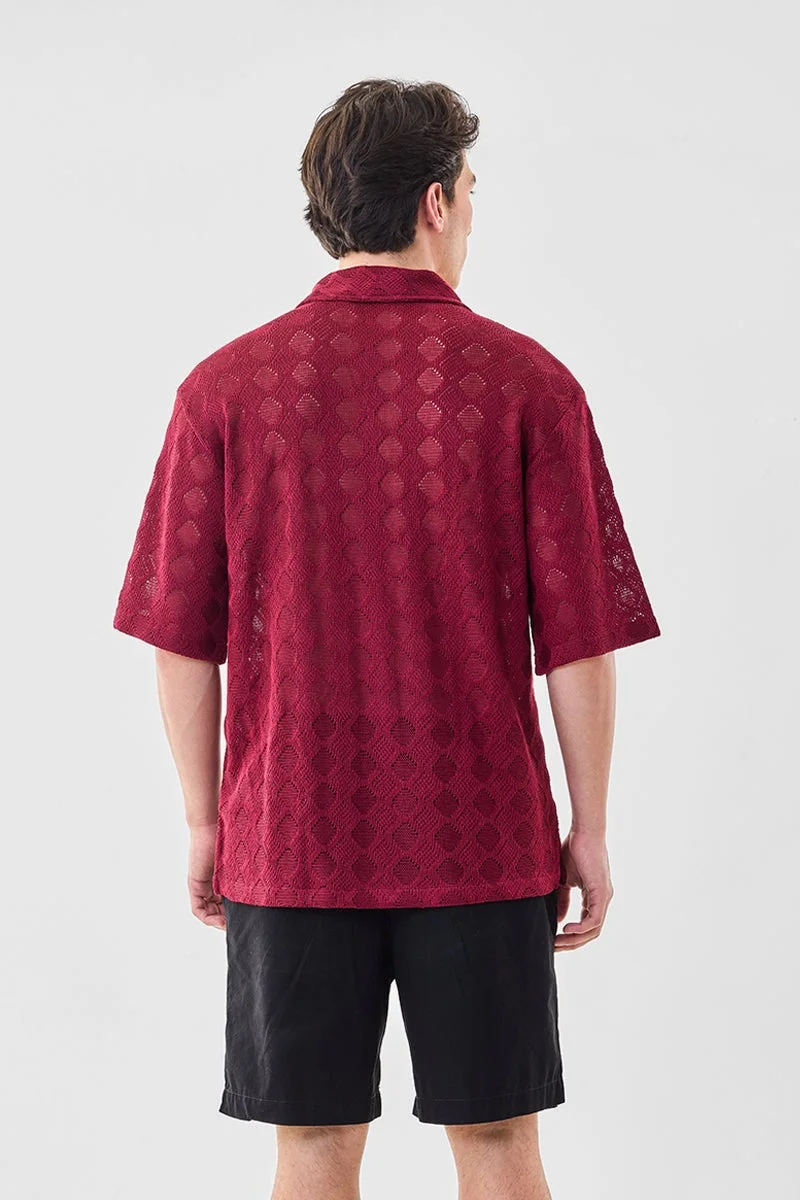 SNITCH Burgundy Burgundy Textured Half Sleeve Oversized Shirt for Men | Best Price UAE