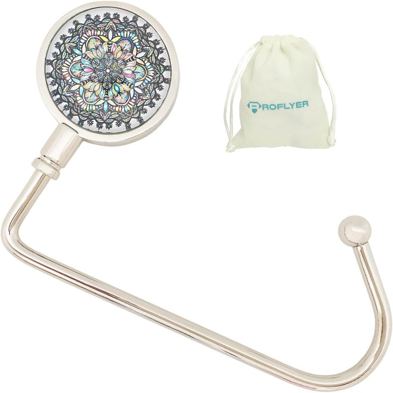 ROFLYER Purse Hook Hanger for Table Bar Handbag Hanger Safer Cleaner Bag Table Hanger with Velvet Pouch (Mandala) - Image 1