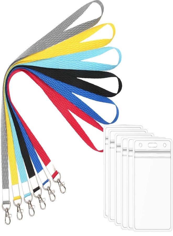 Foshine 6 Pack Neck Lanyards with Vertical Badge Holder for ID Card Badges Holder Office Black,Red, Blue,Yellow,Gray,Light Blue - Image 3