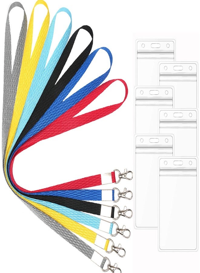 Foshine 6 Pack Neck Lanyards with Vertical Badge Holder for ID Card Badges Holder Office Black,Red, Blue,Yellow,Gray,Light Blue - Image 1