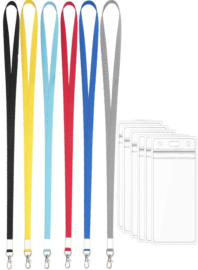 Foshine 6 Pack Neck Lanyards with Vertical Badge Holder for ID Card Badges Holder Office Black,Red, Blue,Yellow,Gray,Light Blue - Image 2