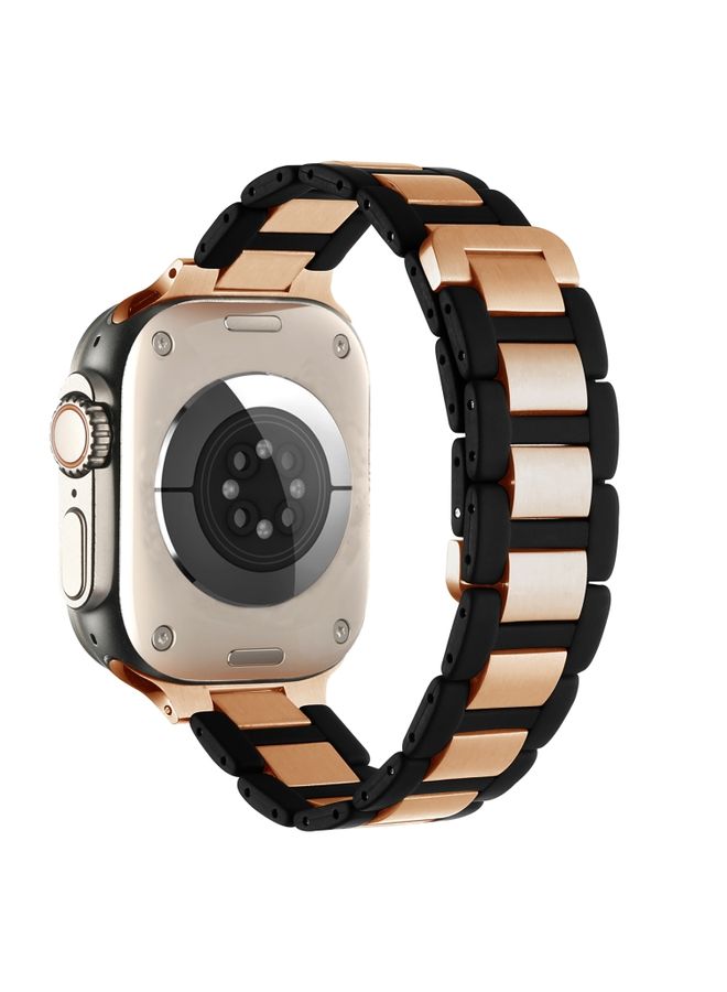 Replacement Strap For Apple Watch Series 9 45mm Rubber Stainless Steel Magnetic Watch Band Black+Rose Gold