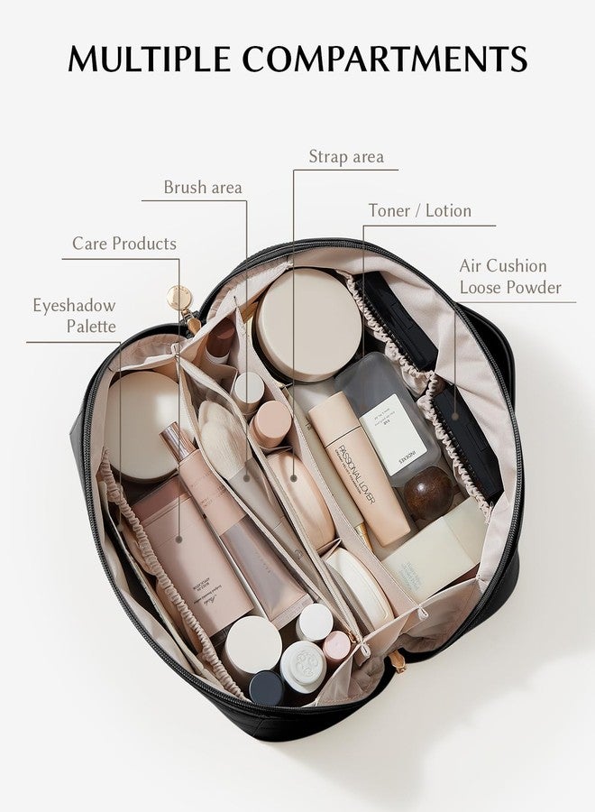 EACHY Makeup Bag,Large Capacity Travel Makeup Bag,Waterproof Portable Open Flat Toiletry Bag Cosmetic Bag with Divider and Handle - Image 3