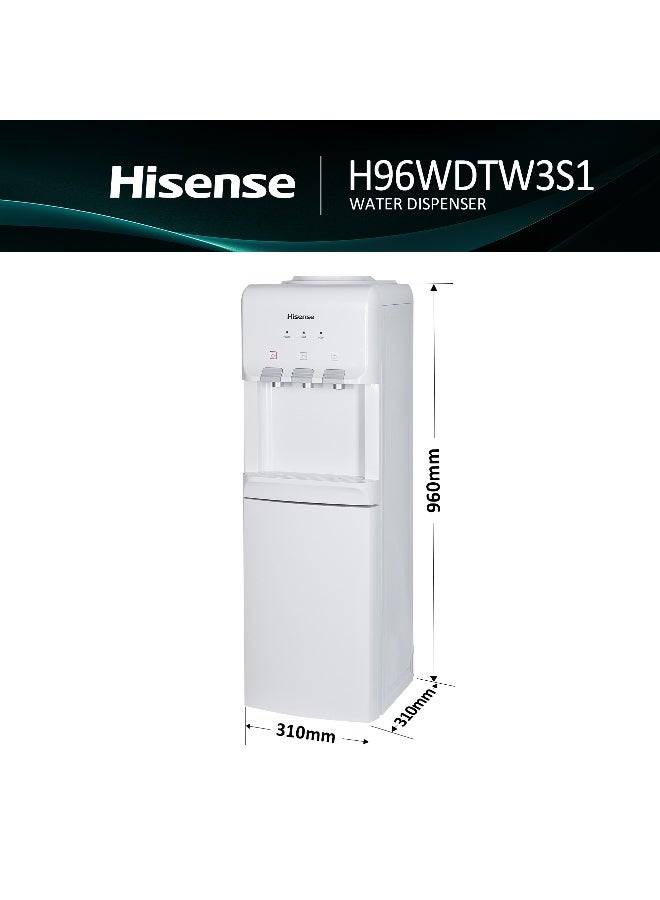 Hisense Top Load Water Dispenser, 3 Water Taps- Hot+Cold+Room Temperature,12L Storage Cabinet, Fast Cooling With Powerful Compressor (H96WDTW3S1 White) H96WDTW3S1 White - Image 3