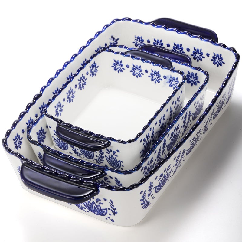 SOUJOY 3 Pack Porcelain Bakeware Set, Rectangular Baking Dishes, Lasagna Pan for Cooking, Kitchen, Casserole Dishes, Cake Dinner, Banquet and Daily Use - Image 4