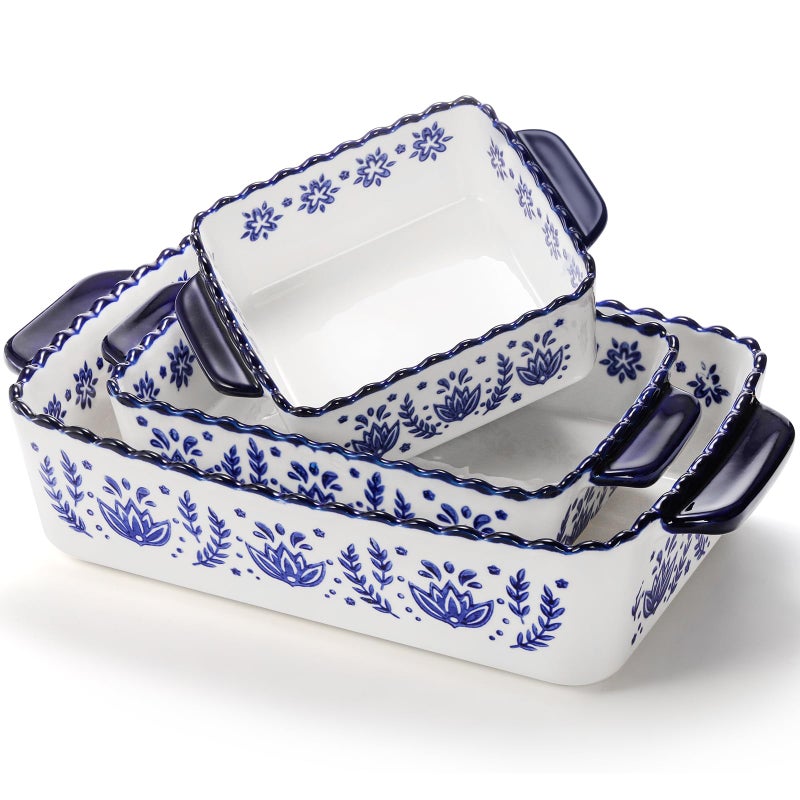 SOUJOY 3 Pack Porcelain Bakeware Set, Rectangular Baking Dishes, Lasagna Pan for Cooking, Kitchen, Casserole Dishes, Cake Dinner, Banquet and Daily Use - Image 1
