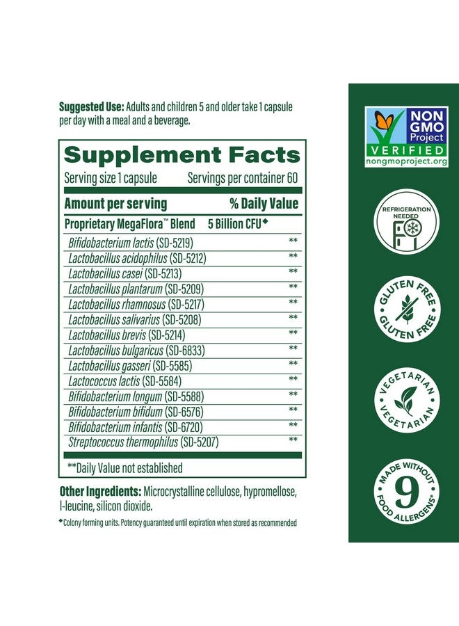 MegaFood MegaFlora Probiotics for Kids - Probiotics for Digestive Health - 5 Billion CFUs - Non-GMO, Vegetarian, Made Without 9 Food Allergens - 60 Mini Capsules (60 Servings) - Image 2