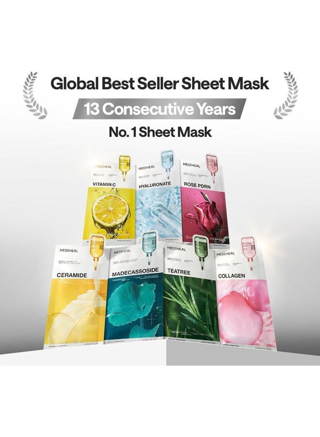 MEDIHEAL Madecassoside Essential Sheet Mask Blemish Repair I 10 Sheets | 98% Purity Madecassoside & Hyaluronic Acid | Enhancing Moisture Barrier & Skin Texture Care - Image 2